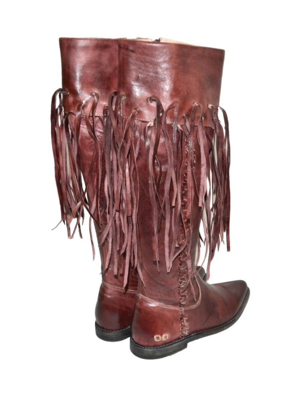 New Bed Stu Hoplia Fringe Trim Riding Boot Scarlett Red Leather Size 8.5 DD18 - Picture 2 of 8